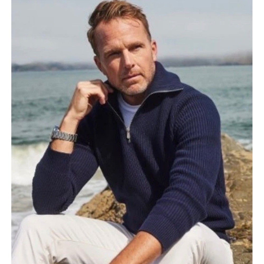 Collars & Co Men Size XL 1/4 Zip Sweater Navy Blue Cotton Cashmere Ribbed NWT